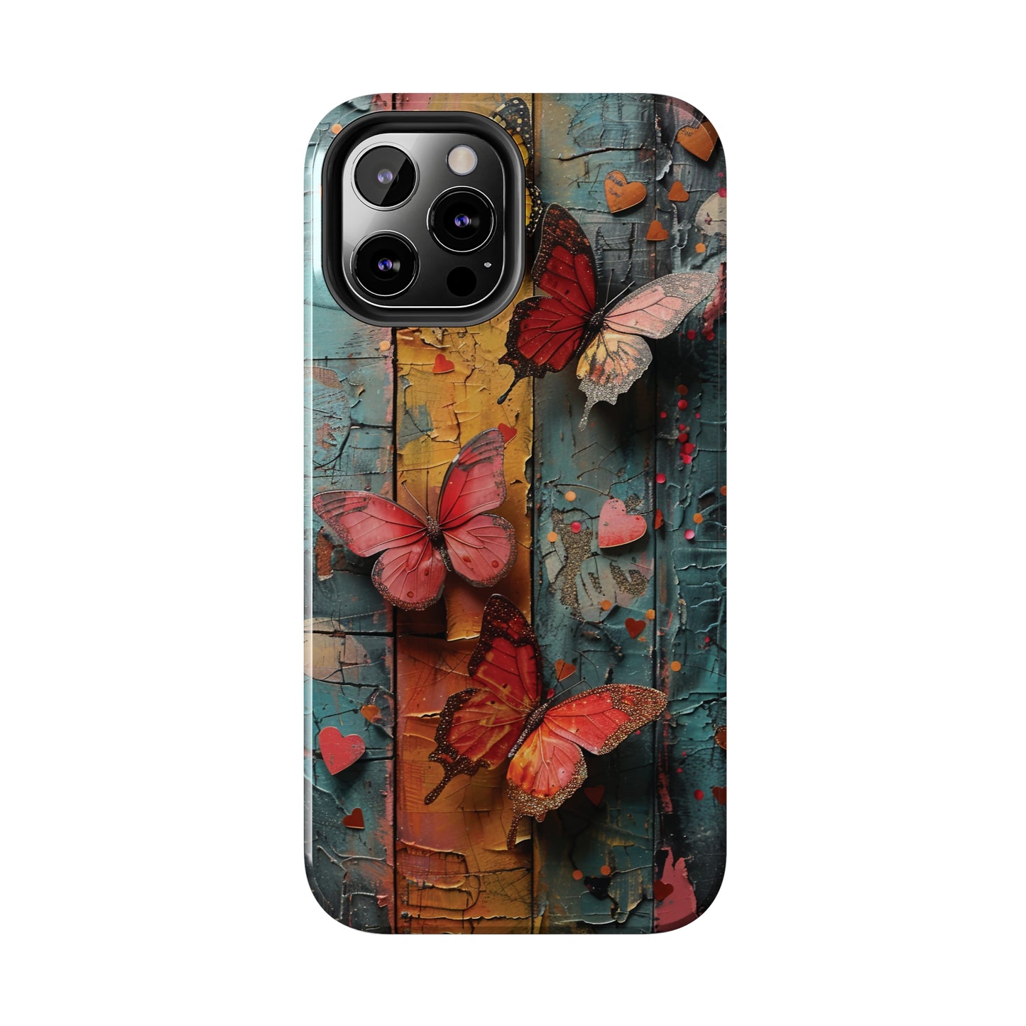 Colorful Butterfly Art on Wood texture design iPhone Case iPhone Case, Colorful Butterfly Art Protective Phone Cover, Durable Phone Accessory Gift, Chic Artsy Protective Cover, Protective Case for iPhone Models, Tough iPhone Case