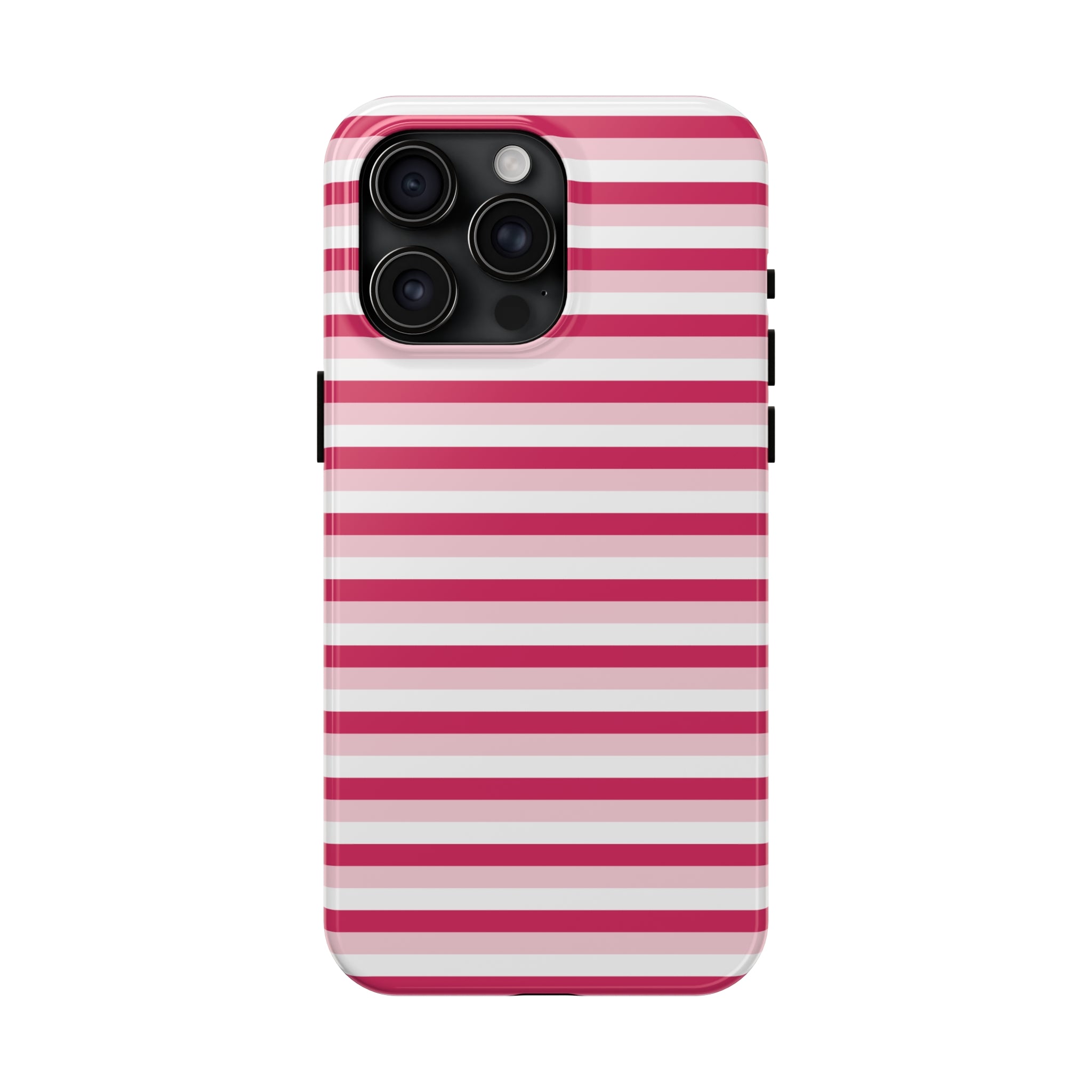 Pink and White Girly Stripe print Design Tough Phone Case compatible w ...