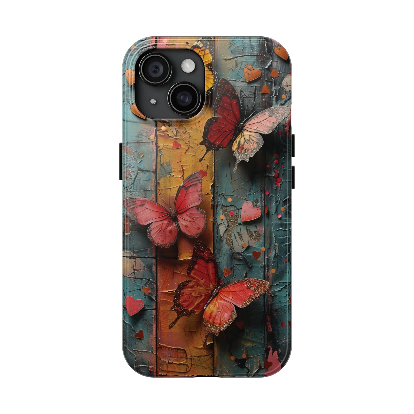 Colorful Butterfly Art on Wood texture design iPhone Case iPhone Case, Colorful Butterfly Art Protective Phone Cover, Durable Phone Accessory Gift, Chic Artsy Protective Cover, Protective Case for iPhone Models, Tough iPhone Case