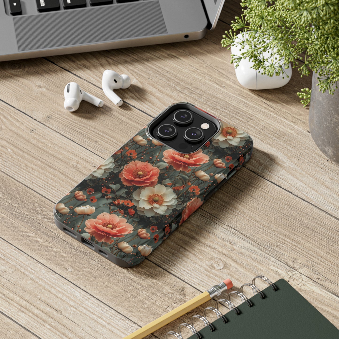 Elegant Peach Flowers Protective Cover, Botanical Garden design Tough Phone Case compatible with a large variety of iphone models