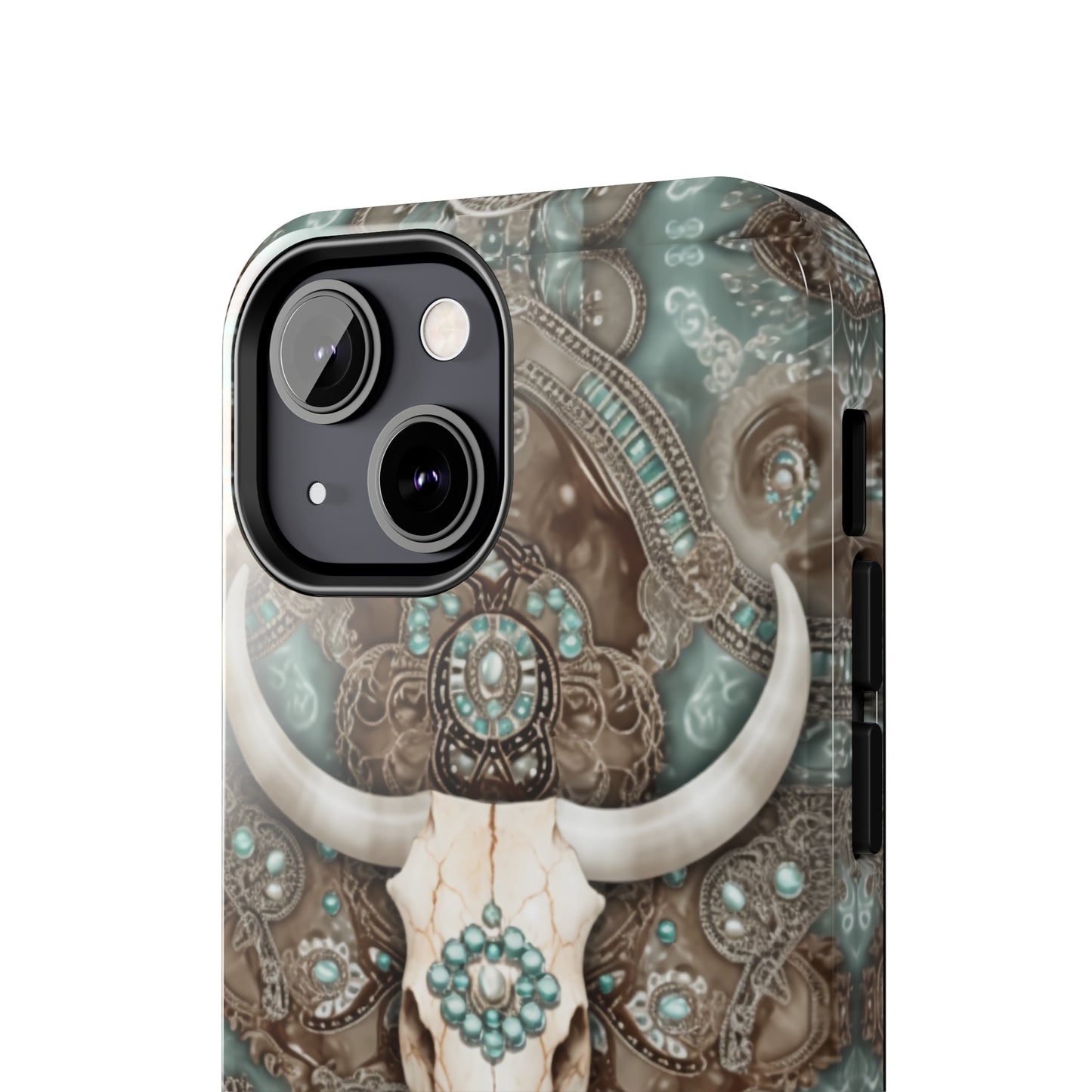 Western Cow Skull and Turquoise print design Phone Case- Lightweight, Impact Resistant Cover for iPhone 6, 6s, 12, 13, 14, 15