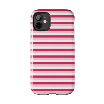 Pink and White Girly Stripe print Design Tough Phone Case compatible with a large variety of iPhone models, Gift, Phone Case