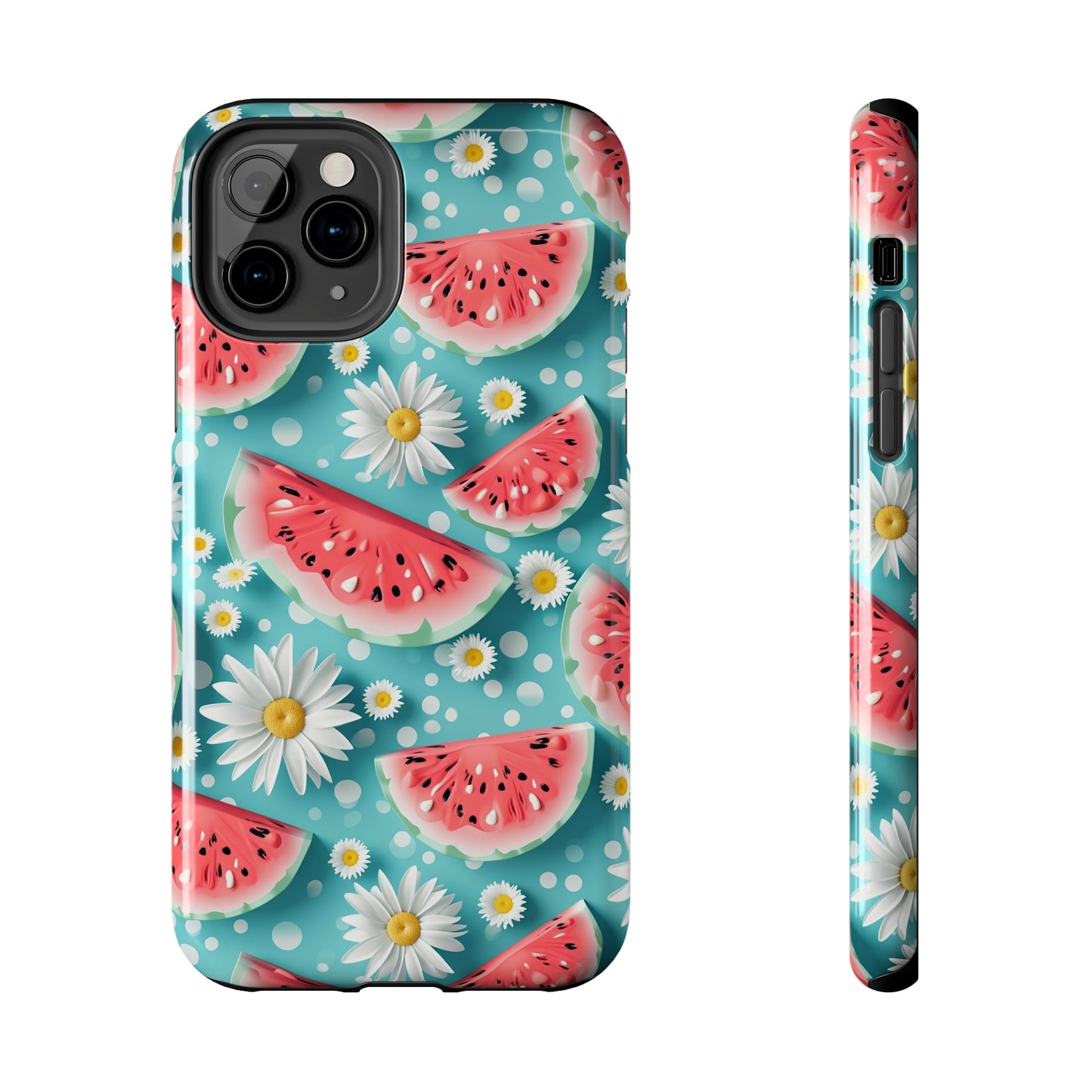 Watermelon Slices and Daisies Digital print Design Tough Phone Case compatible with a large variety of iPhone models, Gift, Phone Case