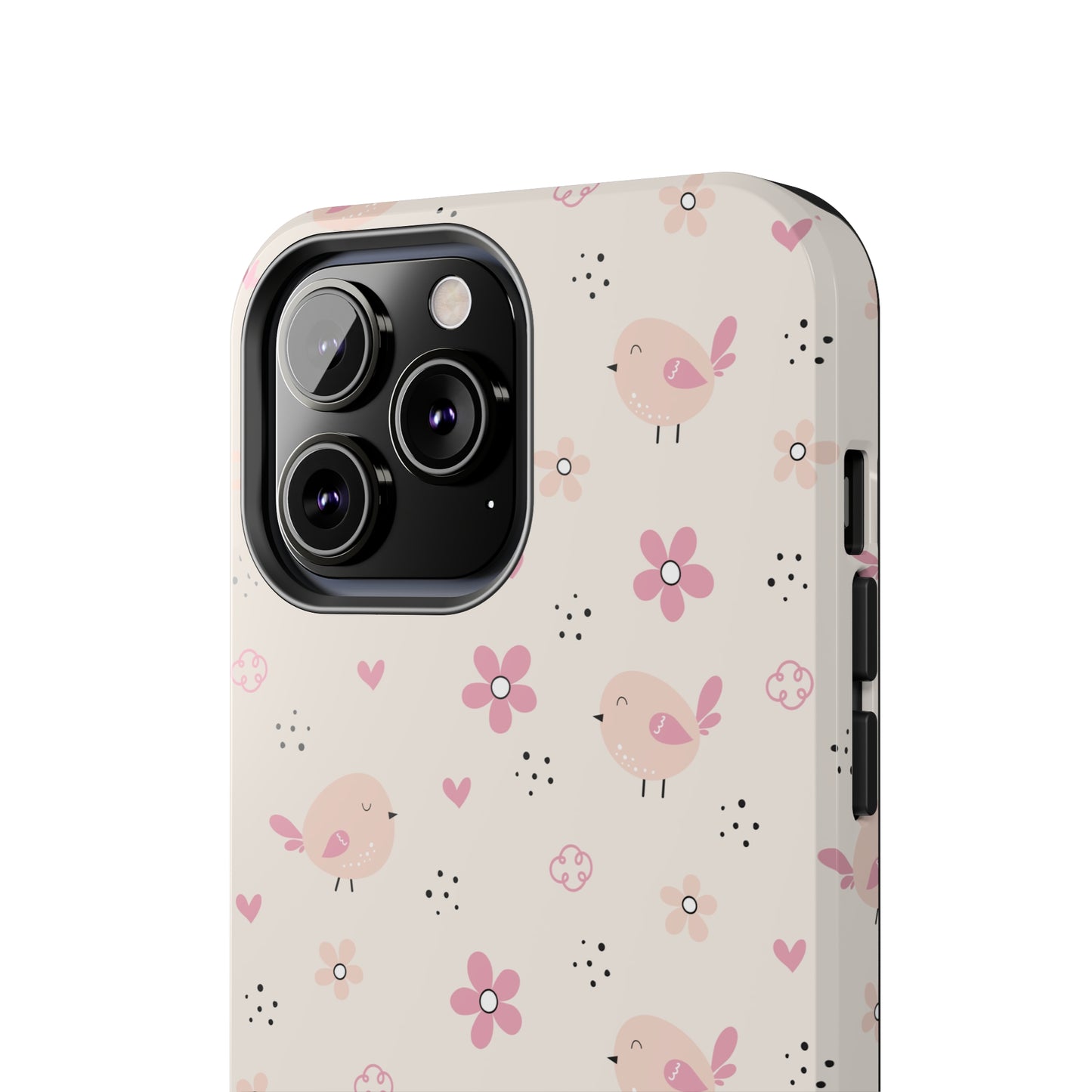 Cute Pink Birds and Flowers print design Tough Phone Case compatible with a large variety of iphone models