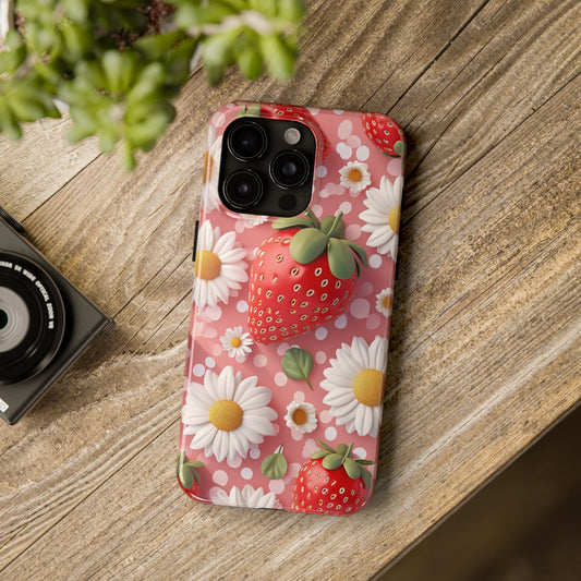 Strawberries & Daisies Digital print Design Tough Phone Case compatible with a large variety of iPhone models, Gift, Phone Case