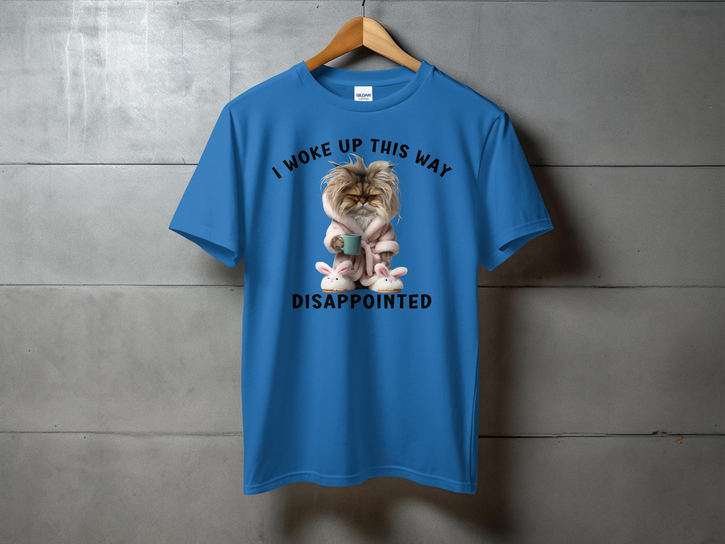 Funny Cat T-Shirt, I Woke Up This Way Disappointed, Grumpy Cat with Coffee Mug, Unique Graphic Tee, Unisex T-Shirt, Cotton Shirt