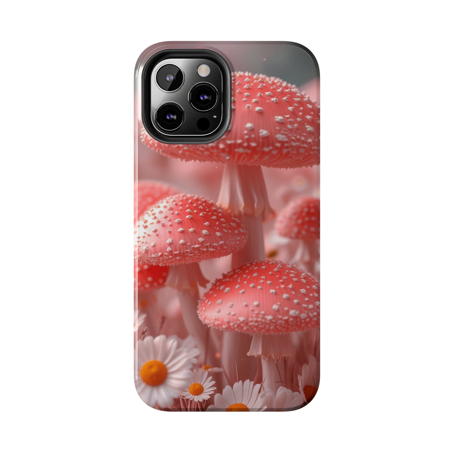 Whimsical Pink Mushrooms and Daisies Design Tough Phone Case compatible with a large variety of iPhone models, Gift, Phone Case