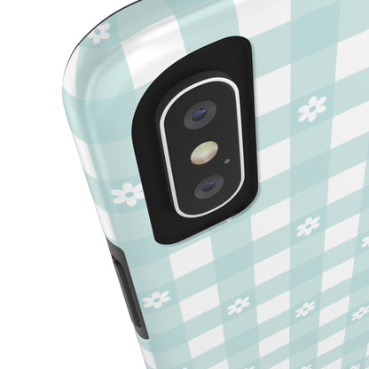 Cute Blue and White Gingham with Daisies Digital print Design Tough Phone Case compatible with a large variety of iPhone models, Gift, Phone Case