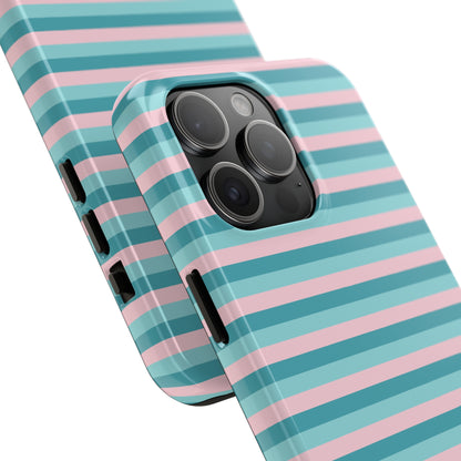 Pink and Aqua Girly Stripe print Design Tough Phone Case compatible with a large variety of iPhone models, Gift, Phone Case