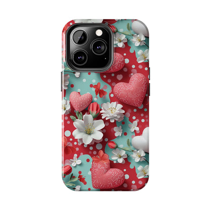 Polka Dot Hearts and Flowers Digital print Design Tough Phone Case compatible with a large variety of iPhone models, Gift, Phone Case