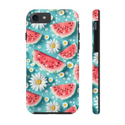 Watermelon Slices and Daisies Digital print Design Tough Phone Case compatible with a large variety of iPhone models, Gift, Phone Case