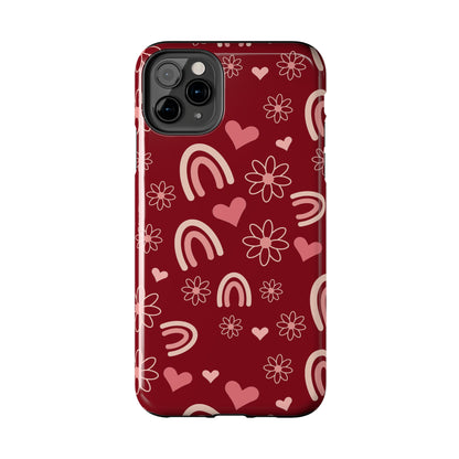 Red Boho Rainbow print Design Tough Phone Case compatible with a large variety of iPhone models, Gift, Phone Case