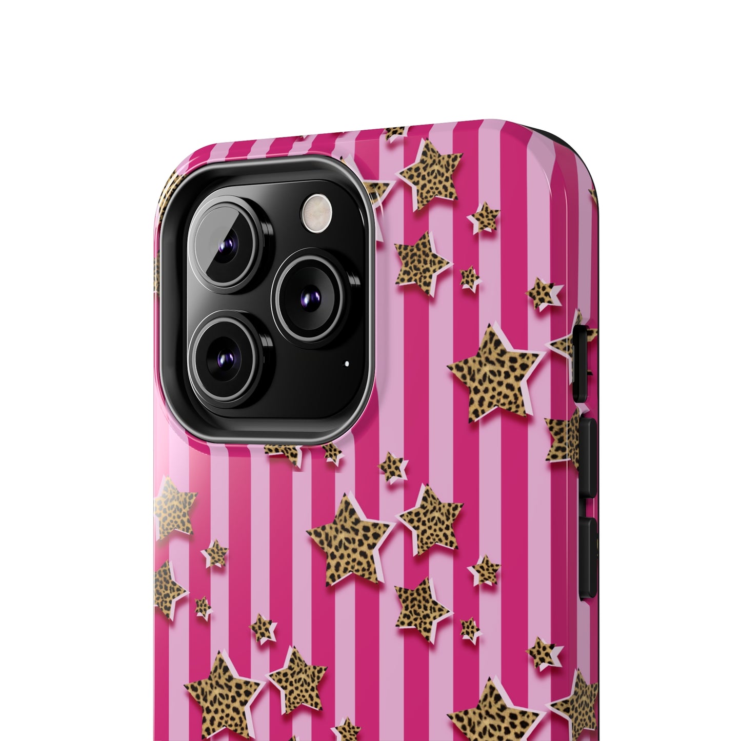 Girly Cheetah Stars and Pink Stripes Design Phone Case- Lightweight, Impact Resistant Cover for iPhone 6, 6s, 12, 13, 14, 15