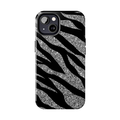 Silver and Black Zebra Print Design  Phone Case- Lightweight, Impact Resistant Cover for iPhone 6, 6s, 12, 13, 14, 15