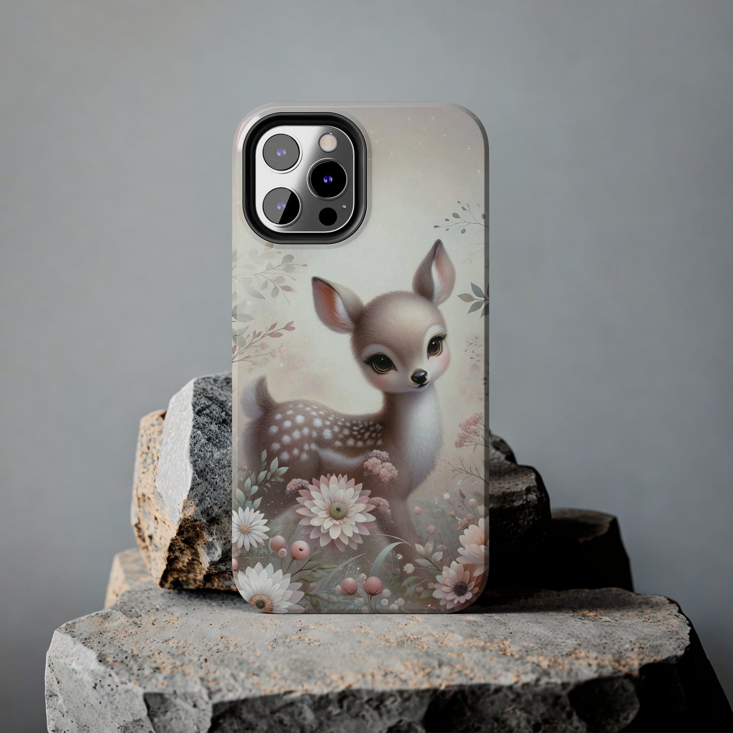 Cute Fawn and Floral print Design Tough Phone Case compatible with a large variety of iPhone models, Gift, Phone Case