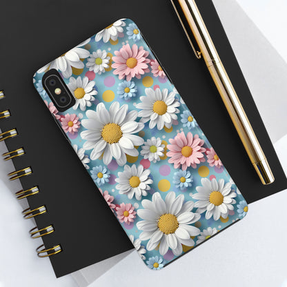 3D Spring Flowes and Polka Dots Digital print Design Tough Phone Case compatible with a large variety of iPhone models, Gift, Phone Case