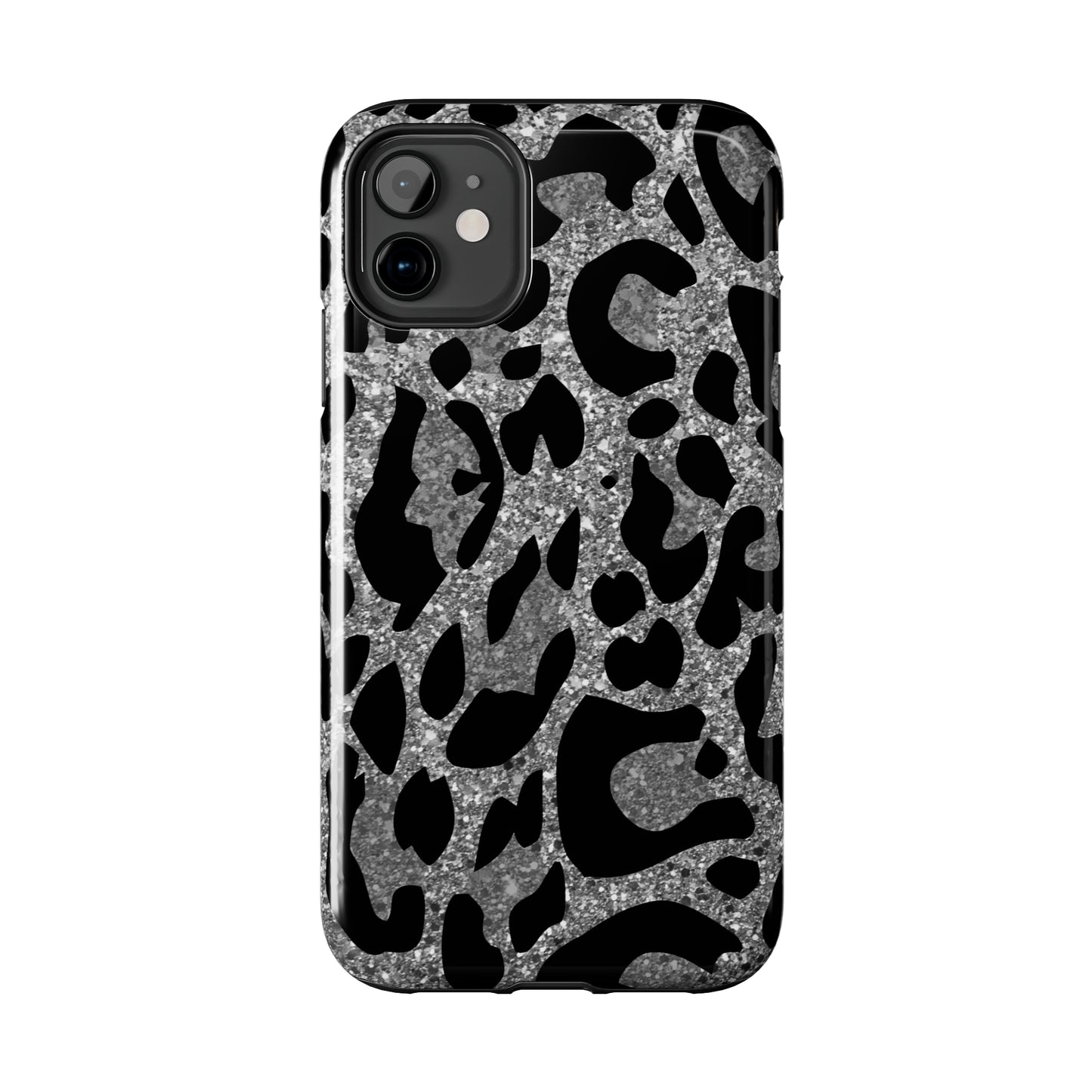 Silver and Black Leopard Design Phone Case- Lightweight, Impact Resistant Cover for iPhone 6, 6s, 12, 13, 14, 15