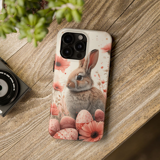 Watercolor Easter Bunny and Spring Flowers Design Phone Case- Lightweight, Impact Resistant Cover for iPhone 6, 6s, 12, 13, 14, 15