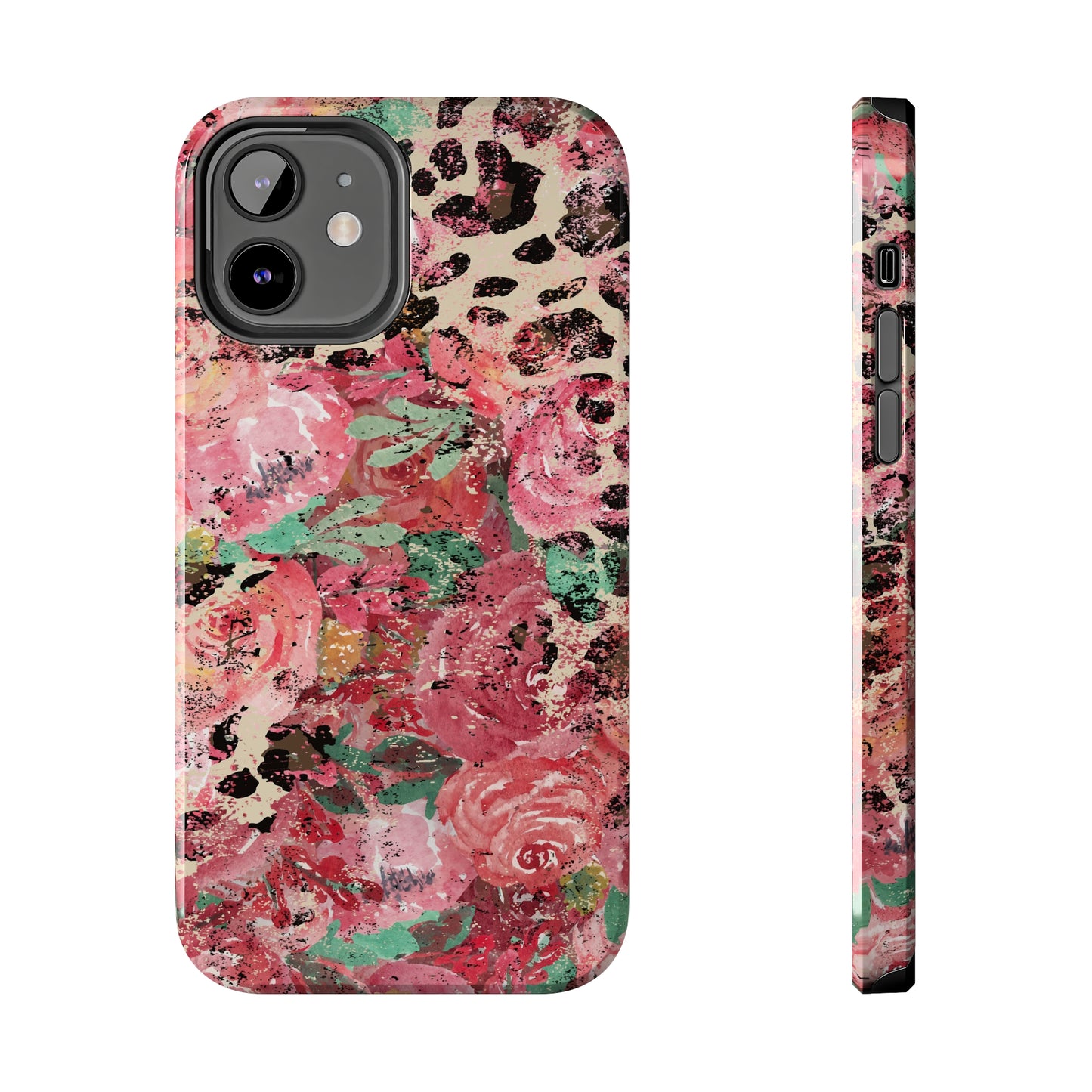 Western Leopard and Pink Roses Design Phone Case- Lightweight, Impact Resistant Cover for iPhone 6, 6s, 12, 13, 14, 15