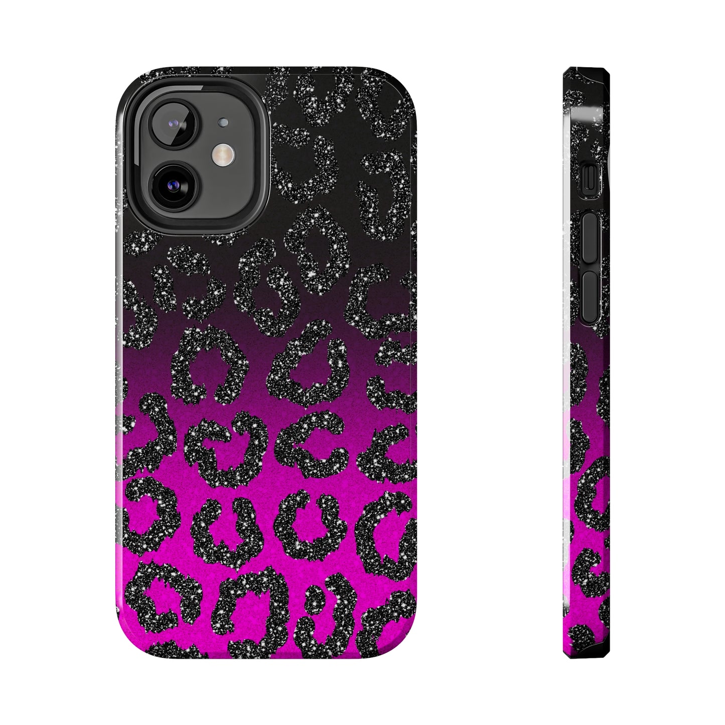 Pink and Black Ombre Leopard Design Phone Case- Lightweight, Impact Resistant Cover for iPhone 6, 6s, 12, 13, 14, 15