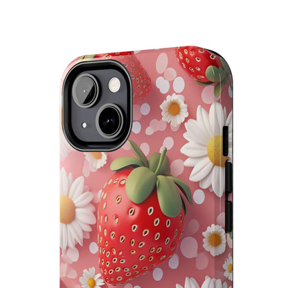 Strawberries & Daisies Digital print Design Tough Phone Case compatible with a large variety of iPhone models, Gift, Phone Case