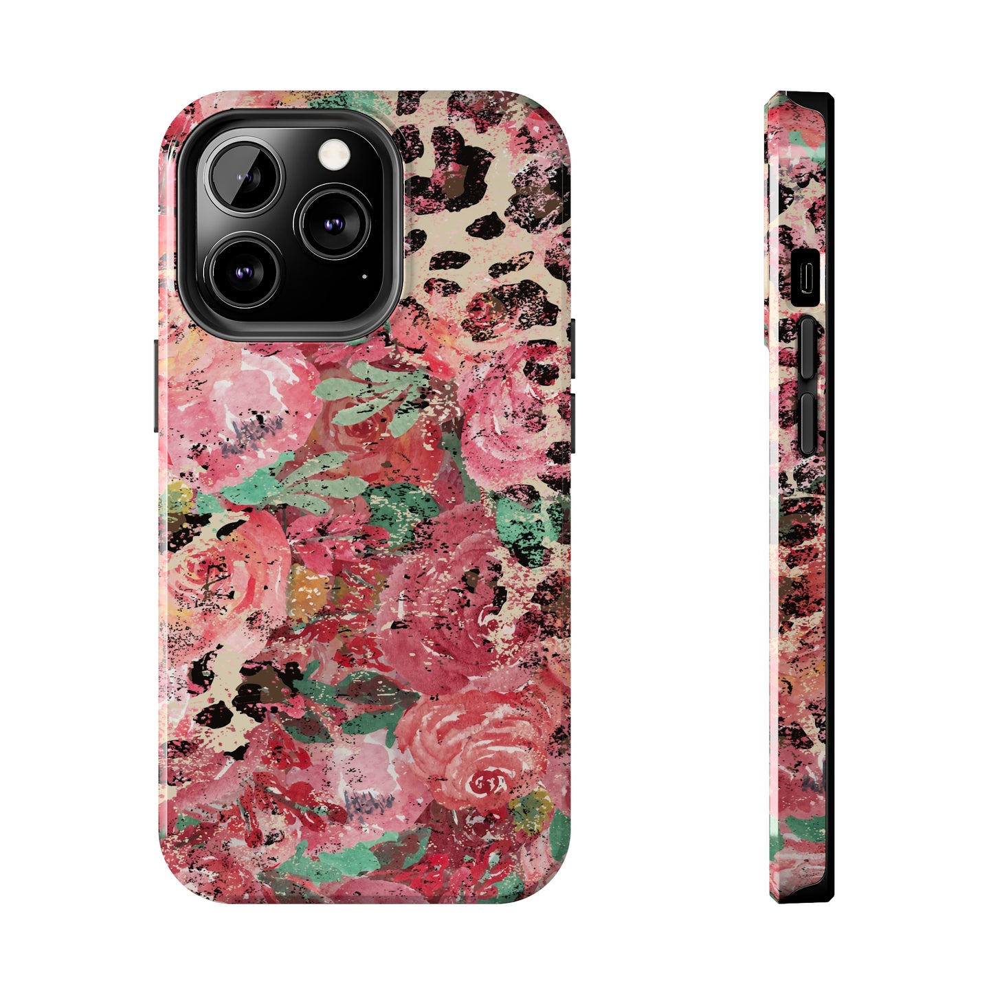 Western Leopard and Pink Roses Design Phone Case- Lightweight, Impact Resistant Cover for iPhone 6, 6s, 12, 13, 14, 15