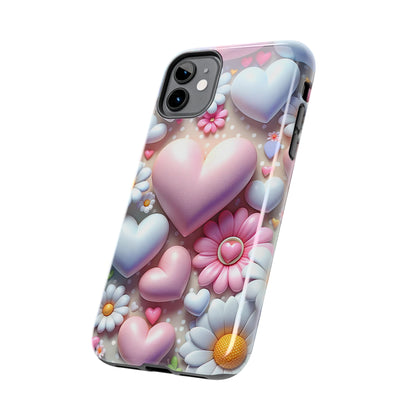 Pastel Heart and Flower Digital print Design Tough Phone Case compatible with a large variety of iPhone models, Gift, Phone Case