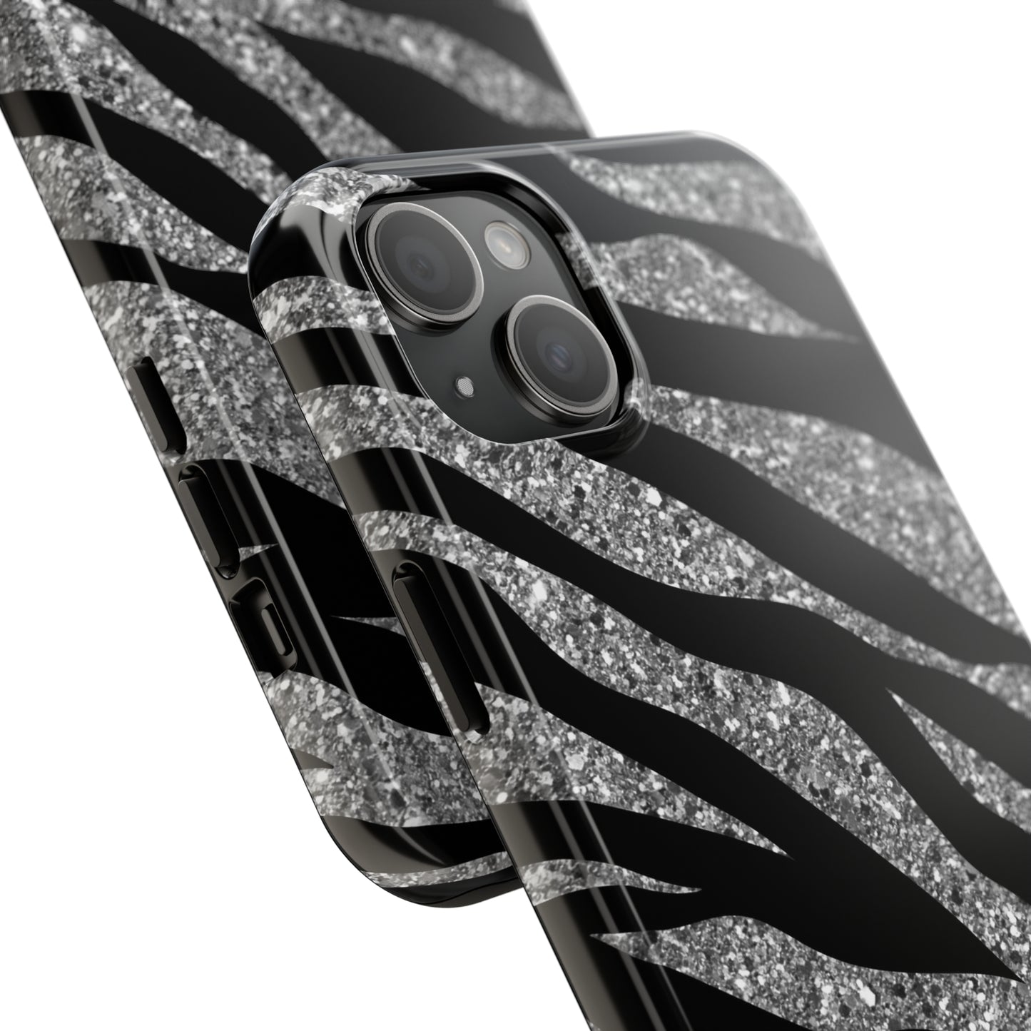 Silver and Black Zebra Print Design  Phone Case- Lightweight, Impact Resistant Cover for iPhone 6, 6s, 12, 13, 14, 15