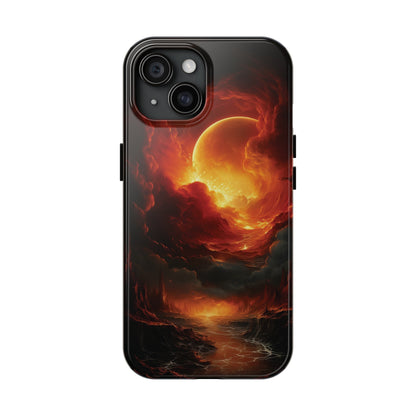 Fiery Red Moon Art iPhone Case, Dramatic Sky Aesthetic Phone Cover, Cool Tech Design for iPhone Models, Durable Phone Accessory Protective Cover for iPhone Models, Tough iPhone Case