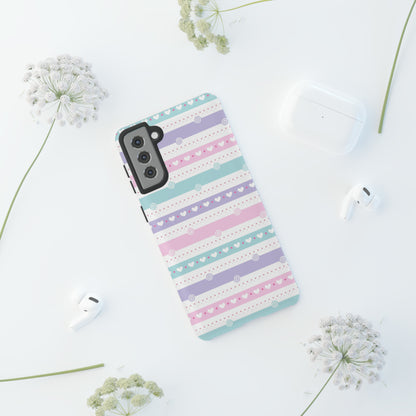 Pastel Stripes and Hearts print design Tough Phone Case compatible with a large variety of Samsung models