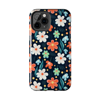 Retro Vibrant Flowers Pattern print design Tough Phone Case compatible with a large variety of phone models, Phone Case, Gift