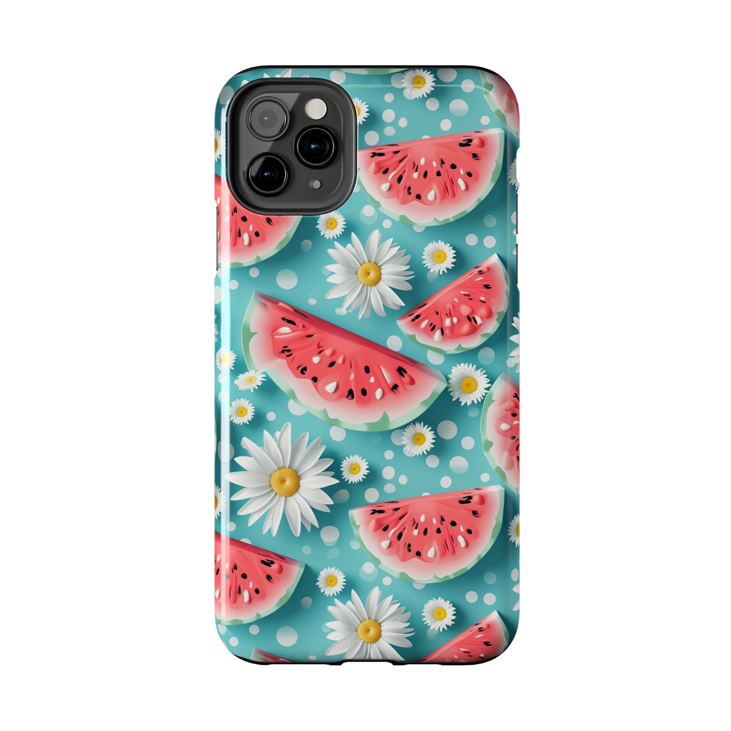 Watermelon Slices and Daisies Digital print Design Tough Phone Case compatible with a large variety of iPhone models, Gift, Phone Case