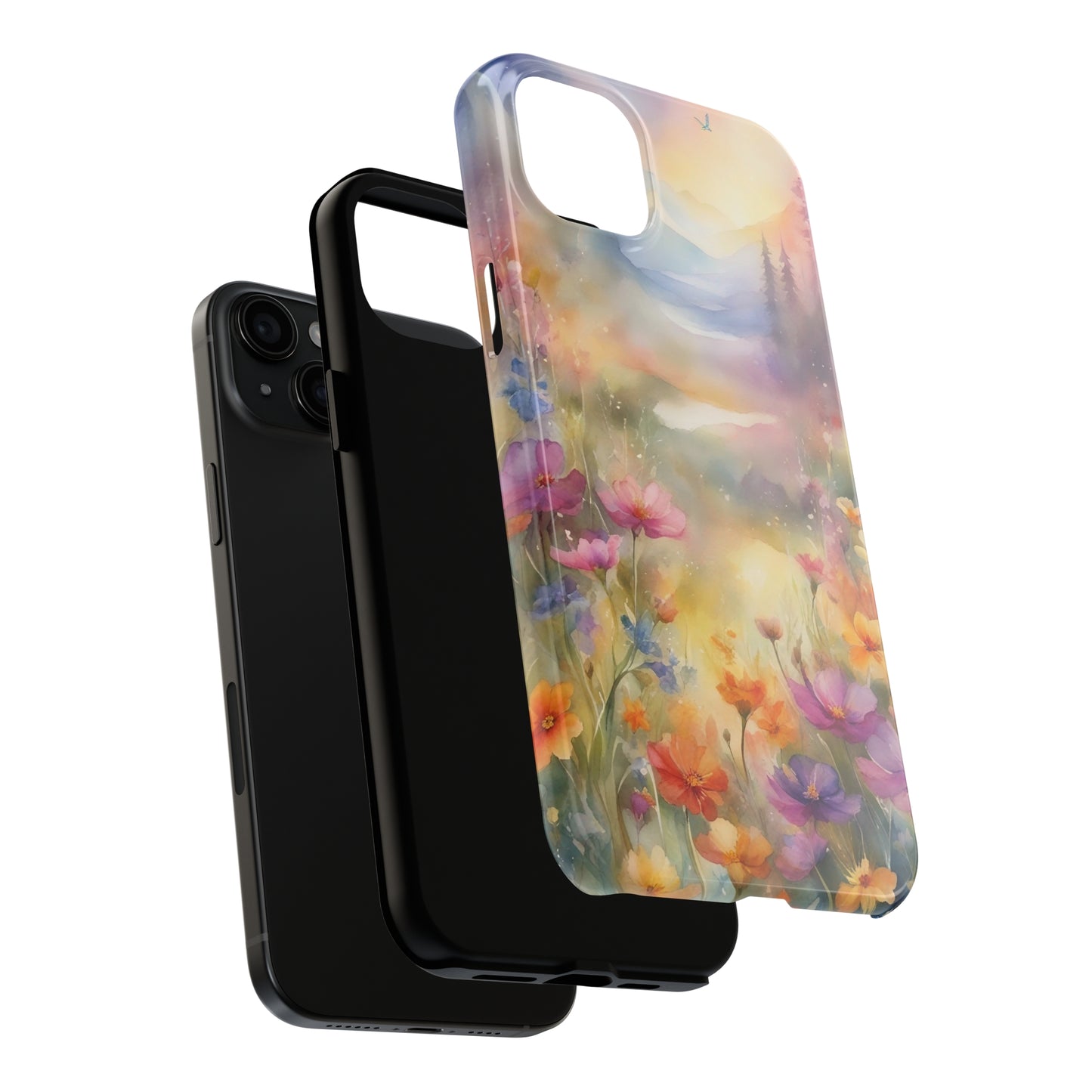 Watercolor Landscape and Wildflowers Pattern print design Tough Phone Case compatible with a large variety of phone models, Phone Case