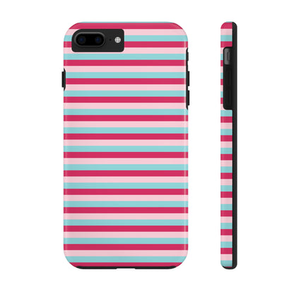 Pink and Blue Girly Stripe print Design Tough Phone Case compatible with a large variety of iPhone models, Gift, Phone Case