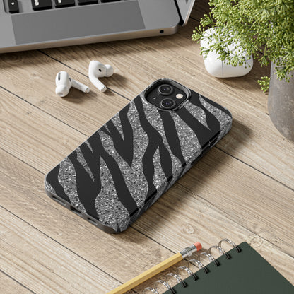 Silver and Black Zebra Print Design  Phone Case- Lightweight, Impact Resistant Cover for iPhone 6, 6s, 12, 13, 14, 15