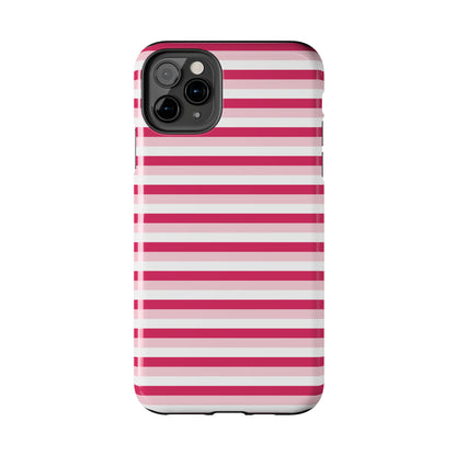 Pink and White Girly Stripe print Design Tough Phone Case compatible with a large variety of iPhone models, Gift, Phone Case