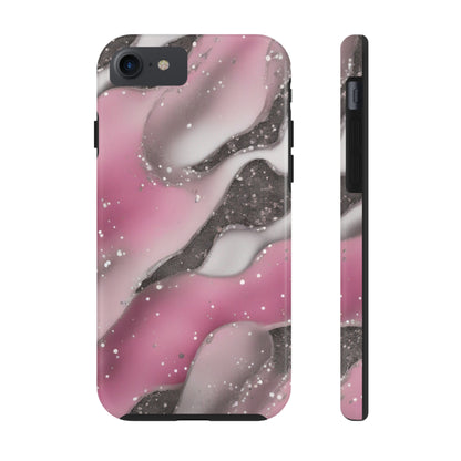 Waves of Pink and Black Pattern print design Tough Phone Case compatible with a large variety of phone models, Phone Case