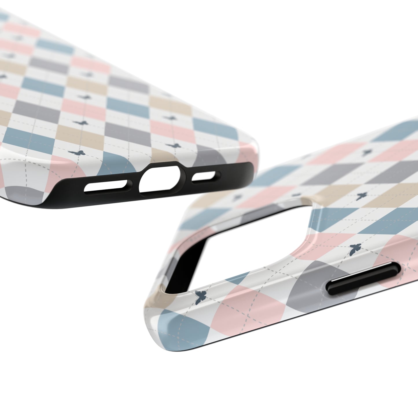 Argyle Pastel Plaid and Butterflies print design Tough Phone Case compatible with a large variety of iphone models