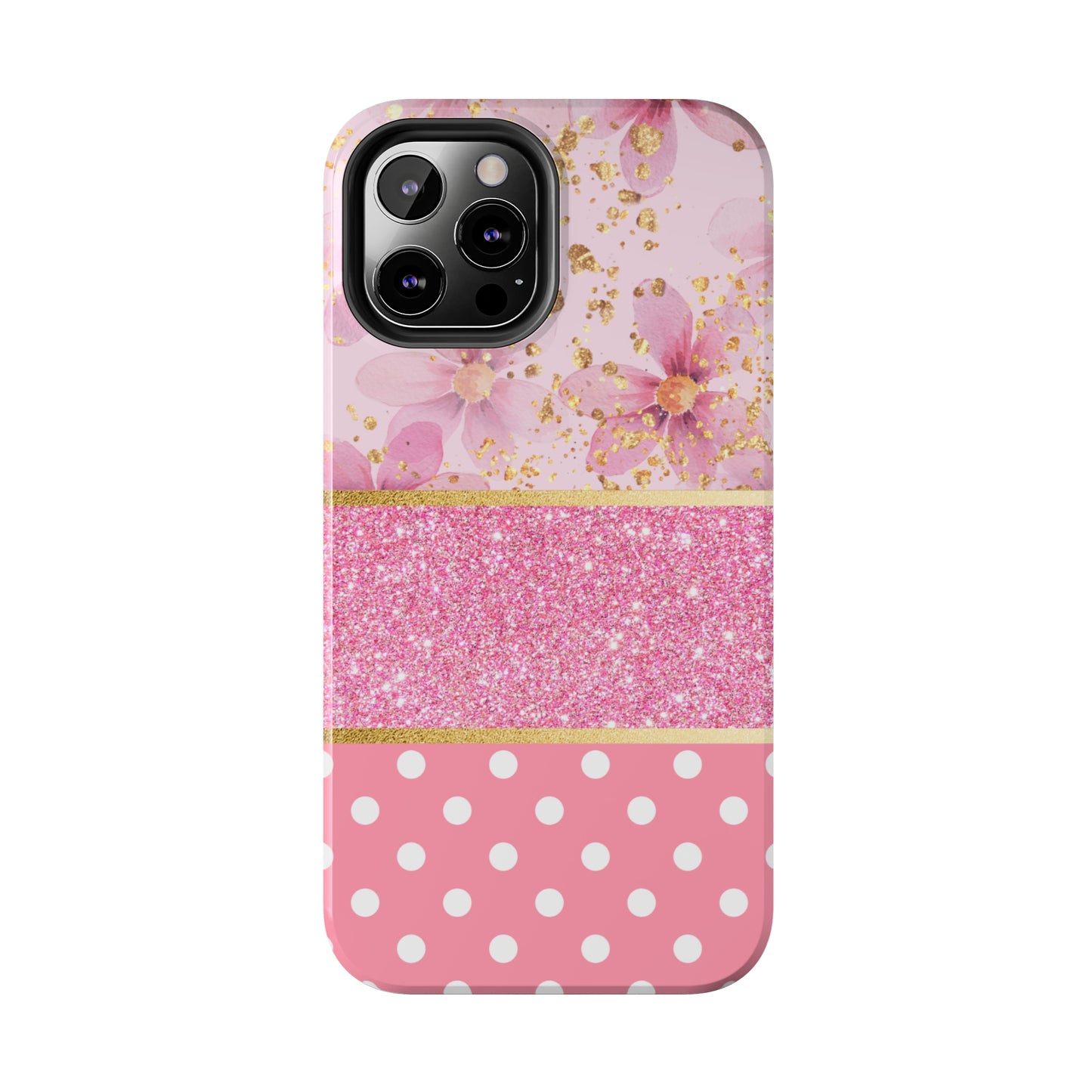 Pink Watercolor flowers and Polka Dot Design Phone Case- Lightweight, Impact Resistant Cover for iPhone 6, 6s, 12, 13, 14, 15