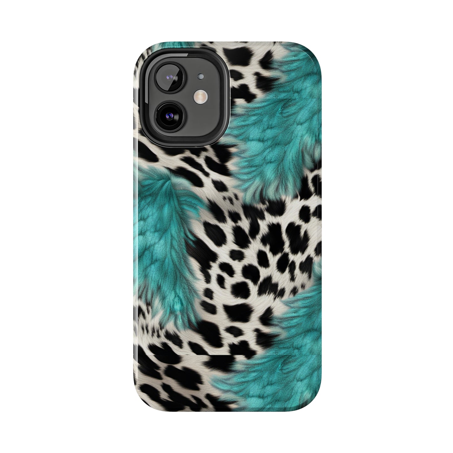 Grunge Turquoise and Animal Print Pattern Design Tough Phone Case compatible with a large variety of iPhone models, Phone Case, Gift