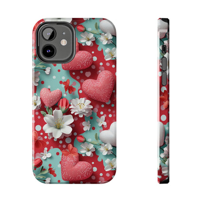 Polka Dot Hearts and Flowers Digital print Design Tough Phone Case compatible with a large variety of iPhone models, Gift, Phone Case