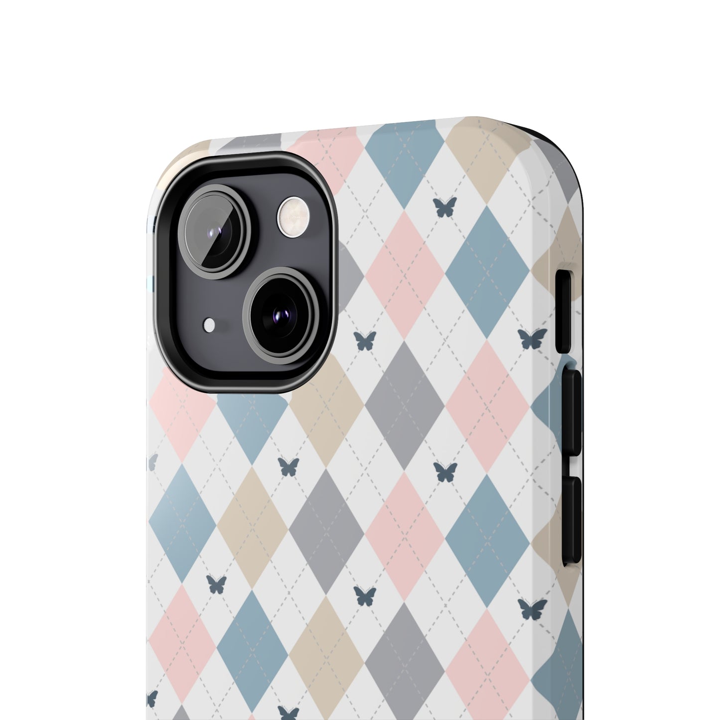 Argyle Pastel Plaid and Butterflies print design Tough Phone Case compatible with a large variety of iphone models