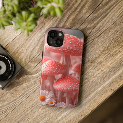 Whimsical Pink Mushrooms and Daisies Design Tough Phone Case compatible with a large variety of iPhone models, Gift, Phone Case