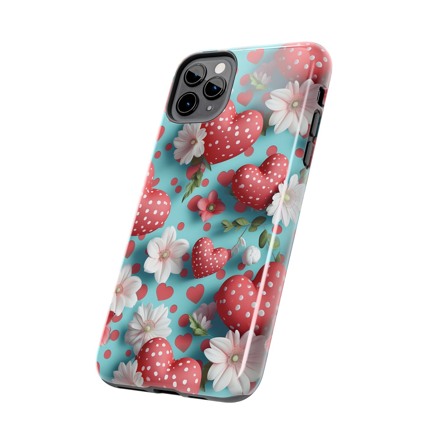 Polka Dot Hearts Digital print Design Tough Phone Case compatible with a large variety of iPhone models, Gift, Phone Case