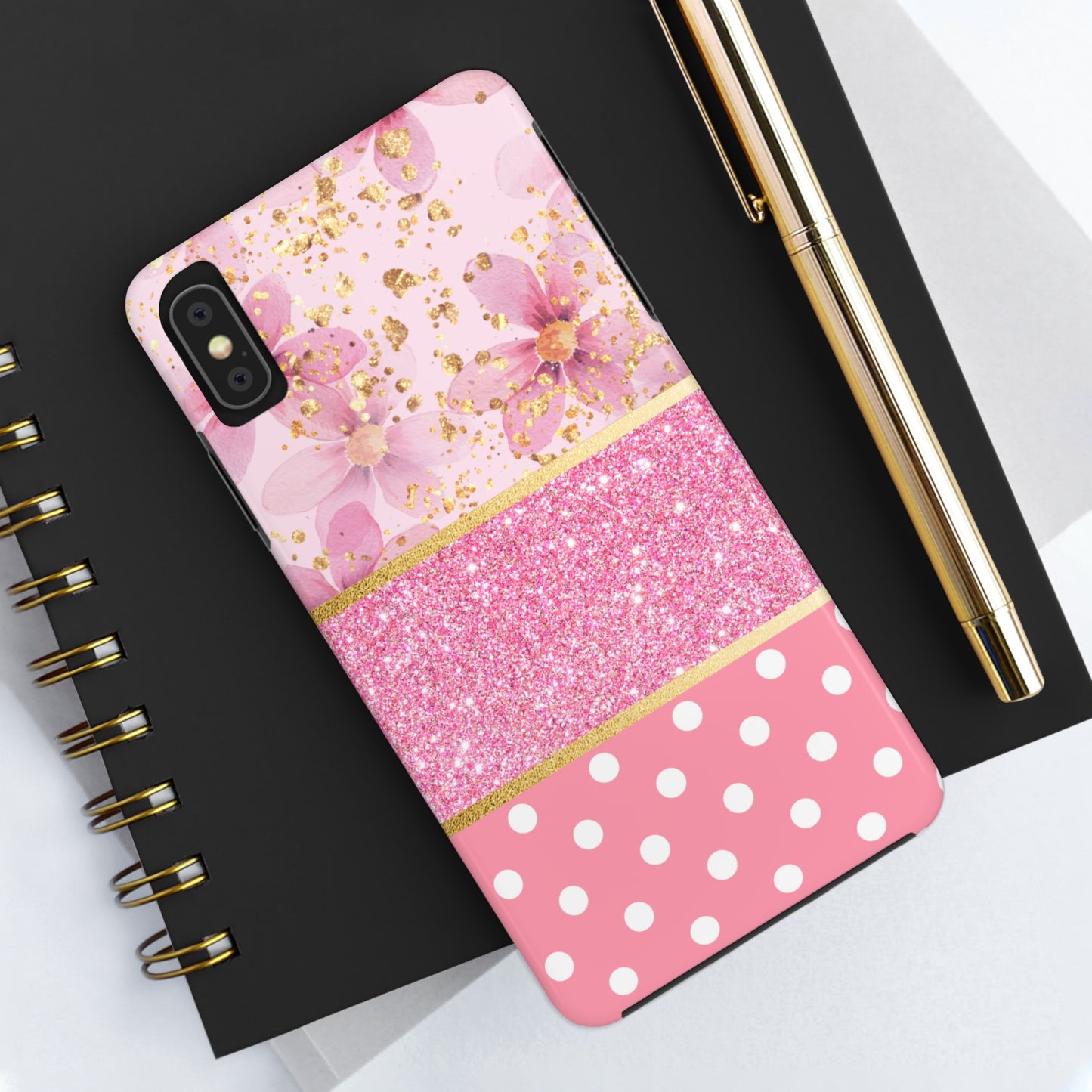 Pink Watercolor flowers and Polka Dot Design Phone Case- Lightweight, Impact Resistant Cover for iPhone 6, 6s, 12, 13, 14, 15