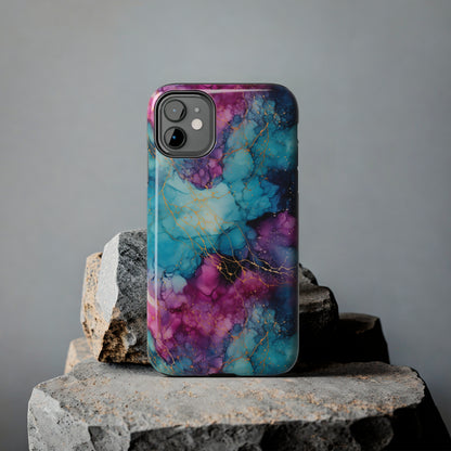 Blue and Purple Alcohol Ink Digital print Design Tough Phone Case compatible with a large variety of iPhone models, Gift, Phone Case