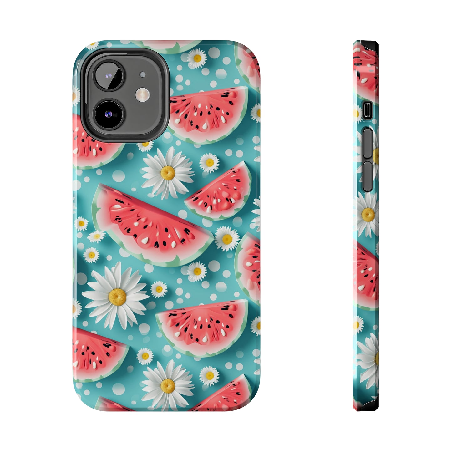 Watermelon Slices and Daisies Digital print Design Tough Phone Case compatible with a large variety of iPhone models, Gift, Phone Case