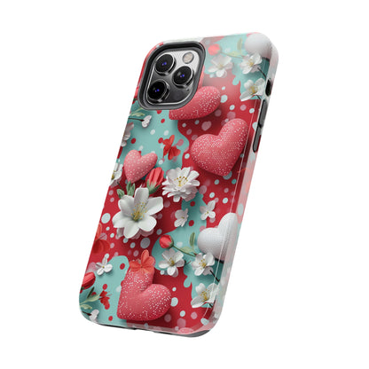 Polka Dot Hearts and Flowers Digital print Design Tough Phone Case compatible with a large variety of iPhone models, Gift, Phone Case