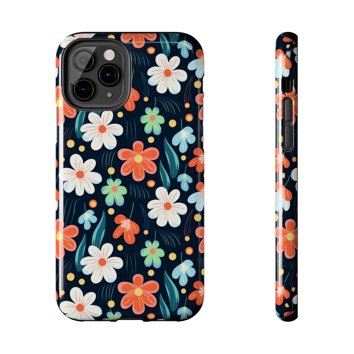 Retro Vibrant Flowers Pattern print design Tough Phone Case compatible with a large variety of phone models, Phone Case, Gift