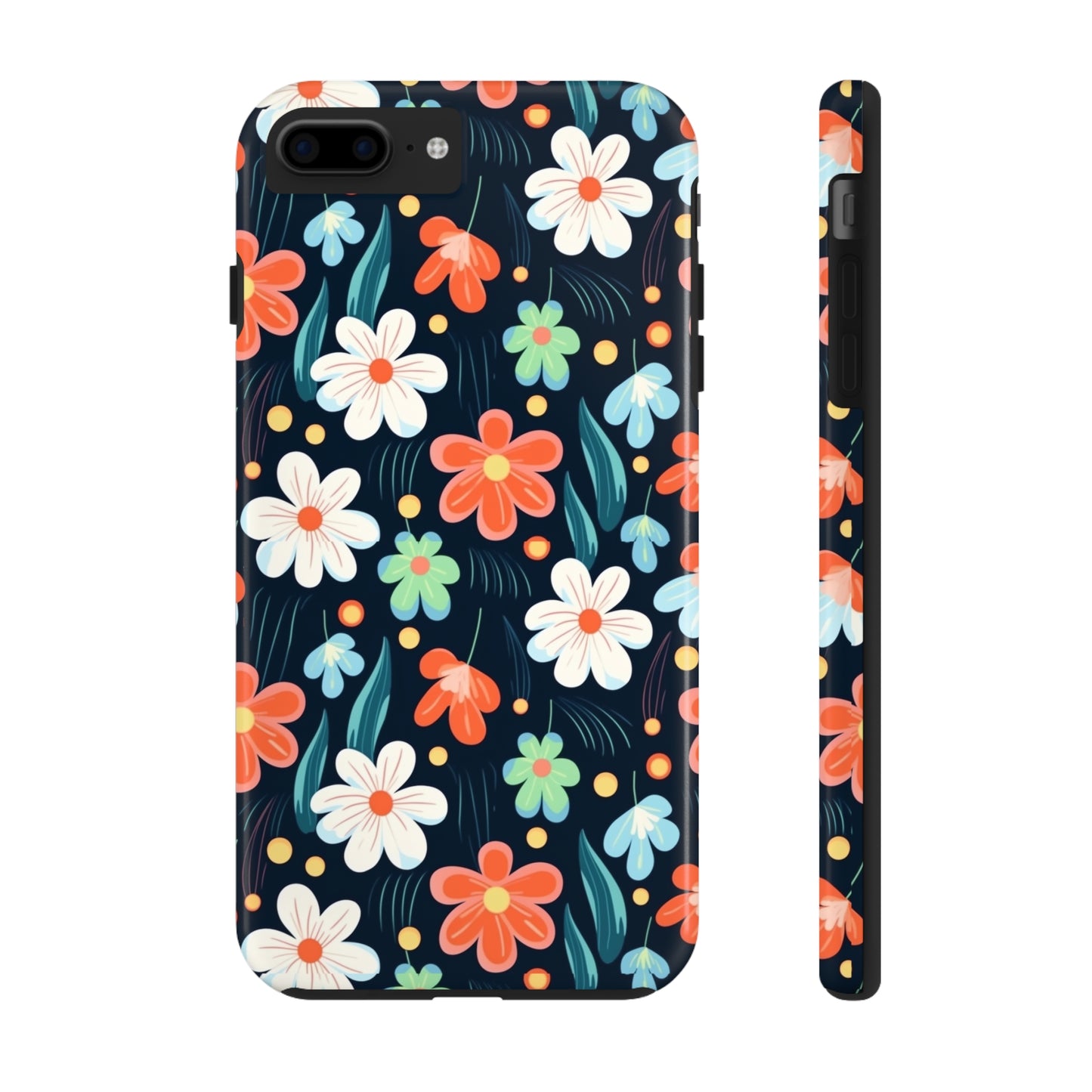 Retro Vibrant Flowers Pattern print design Tough Phone Case compatible with a large variety of phone models, Phone Case, Gift